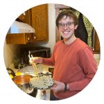 Ryan in his kitchen, preparing his hot pot meal.