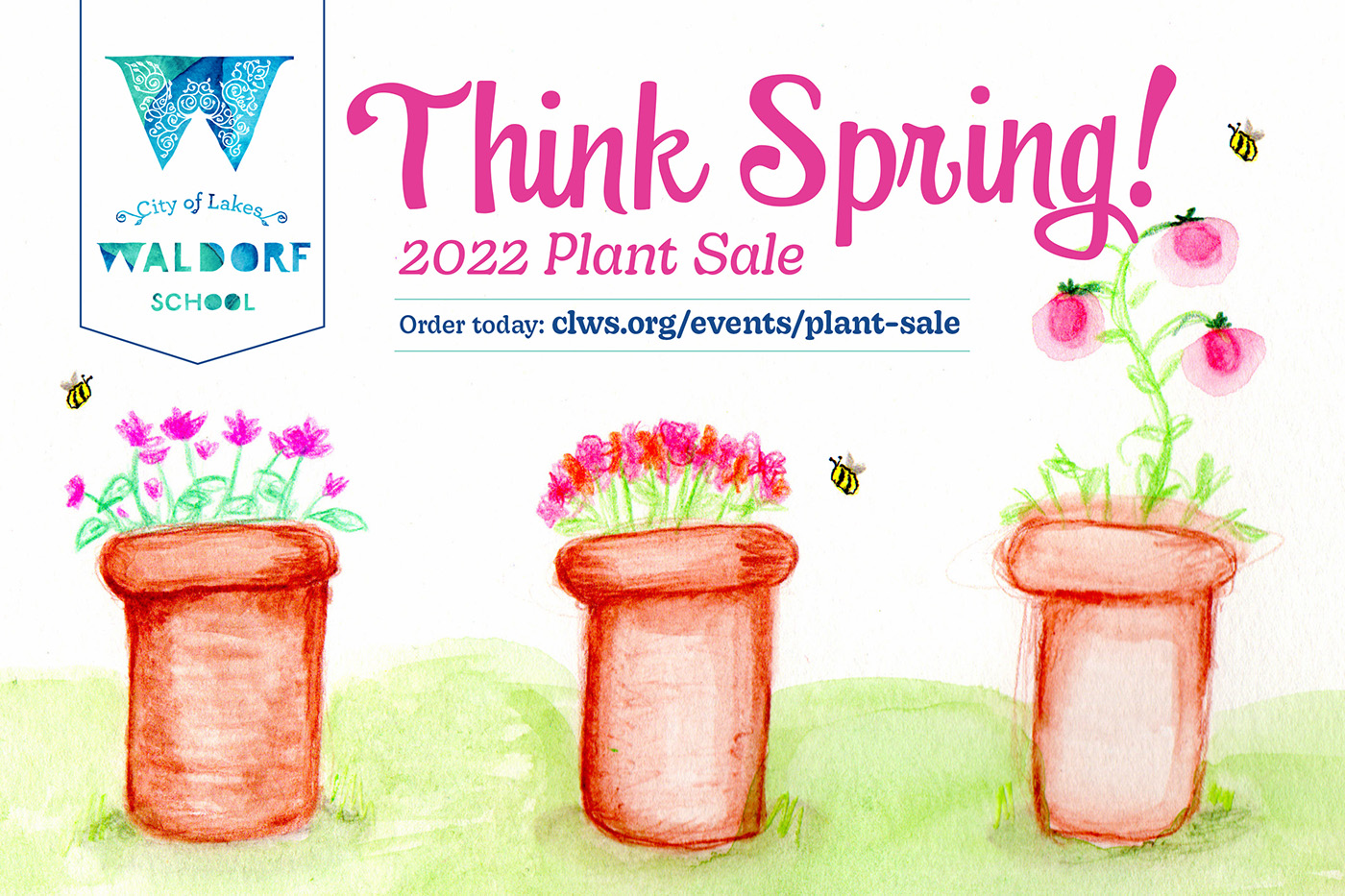 CLWS Plant Sale Postcard featuring student drawings